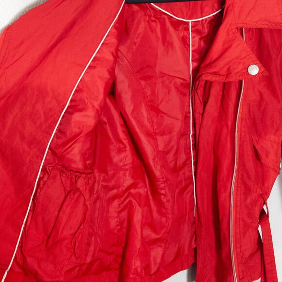 Gina Laura Selection Cropped Moto Jacket Red Belted Size S City Ready - Picture 6 of 11